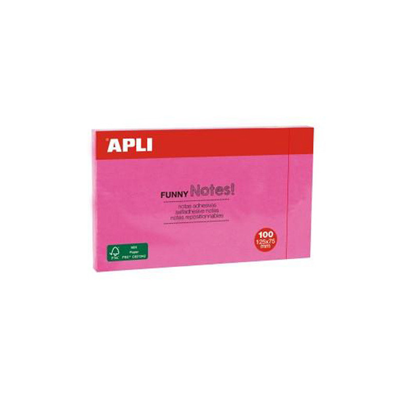 Notas Adhesivas Apli Rosa Neón 125x75mm 100 Hojas