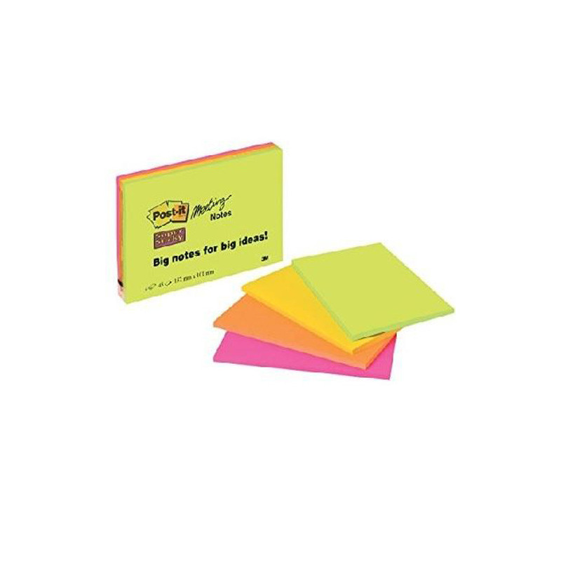 Post-It Notas Adhesivas Super Sticky Neón 152x101mm 4 Blocs 45 Hojas