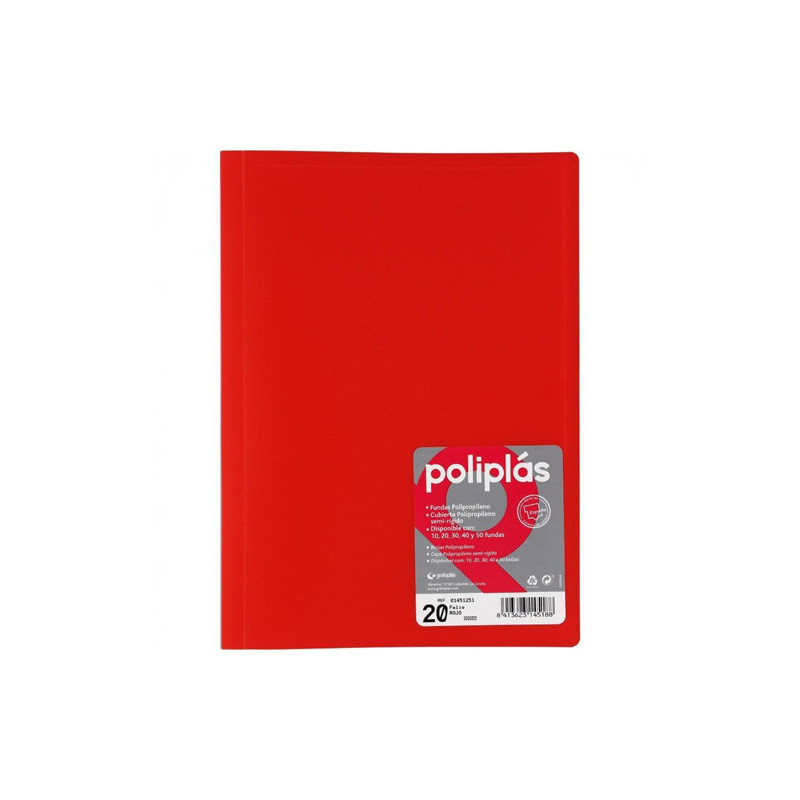 Carpeta 20 Fundas Traslucida Poliplas Rojo