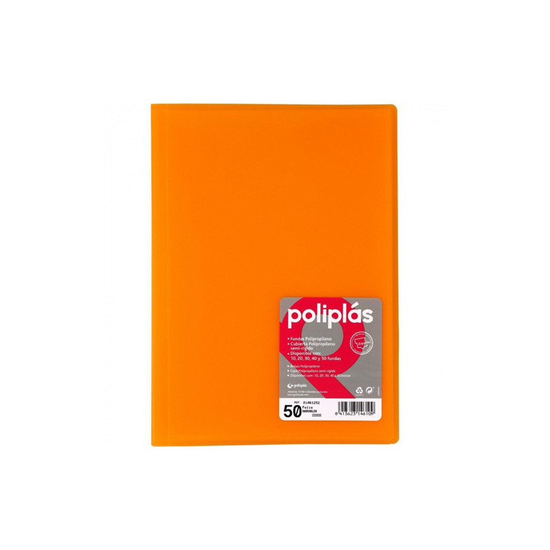 Carpeta 50 Fundas Traslucida Poliplas Naranja