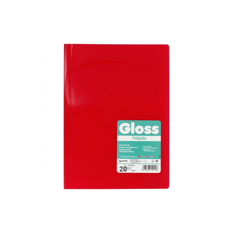 Carpeta 20 Fundas Folio Carpeta Gloss Rojo