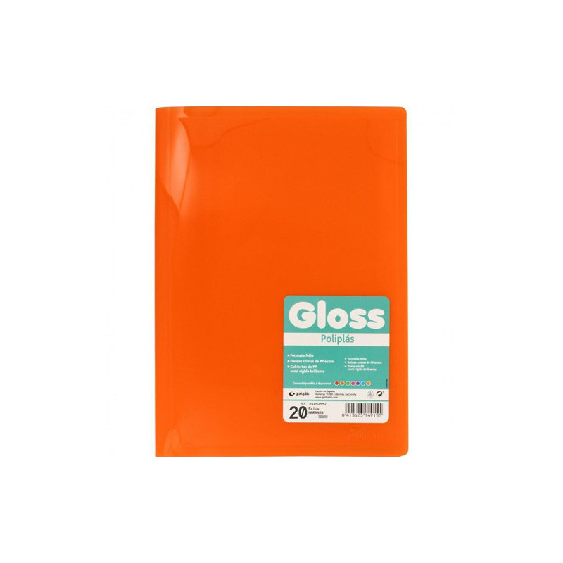 Carpeta 20 Fundas Folio Carpeta Gloss Naranja