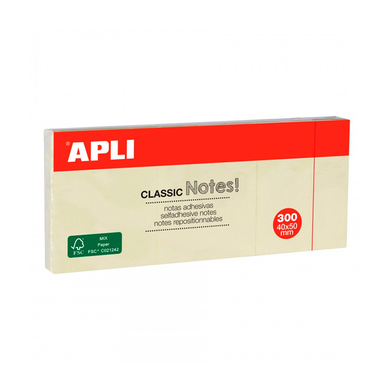 Notas Adhesivas Apli 40x50 Amarillo Pack 3x100 Hojas