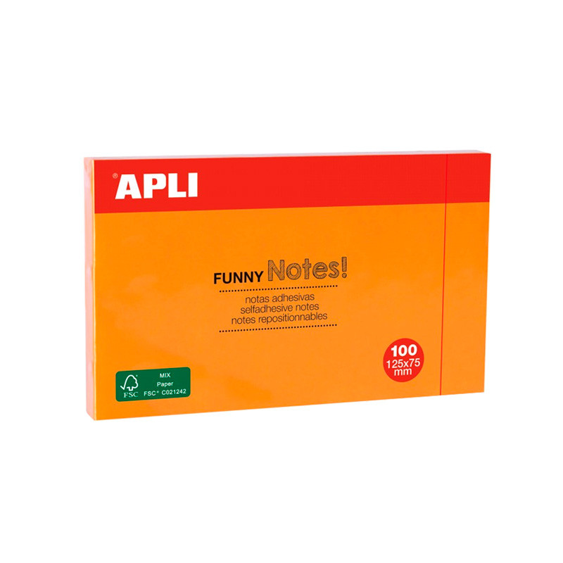 Notas Adhesivas Apli Naranja Neón 125x75mm 100 Hojas