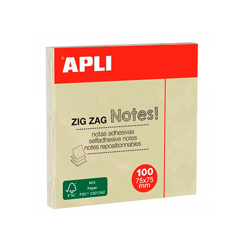 Notas Adhesivas Apli zig-zag Amarillo 75x75mm 100 Hojas