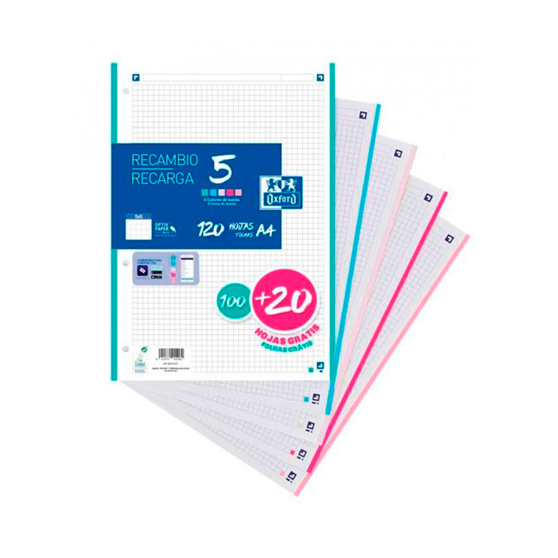 Hojas de Recambio Oxford A4 90 Grs 5x5