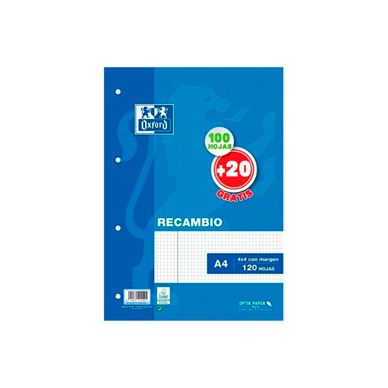 Hojas de Recambio Oxford A4 90 Grs