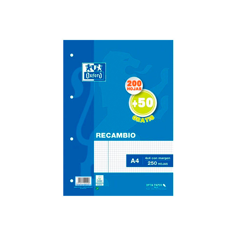 Hojas de Recambio A4 Oxford 90 Grs