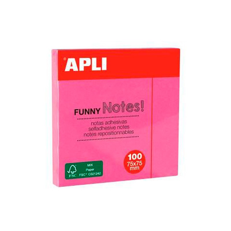 Notas Adhesivas Apli Rosa Neón 75x75mm 100 Hojas