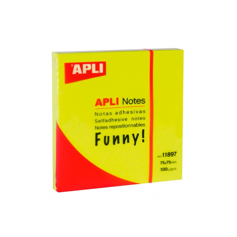 Notas Adhesivas Apli Amarillo Neón 75x75mm 100 Hojas