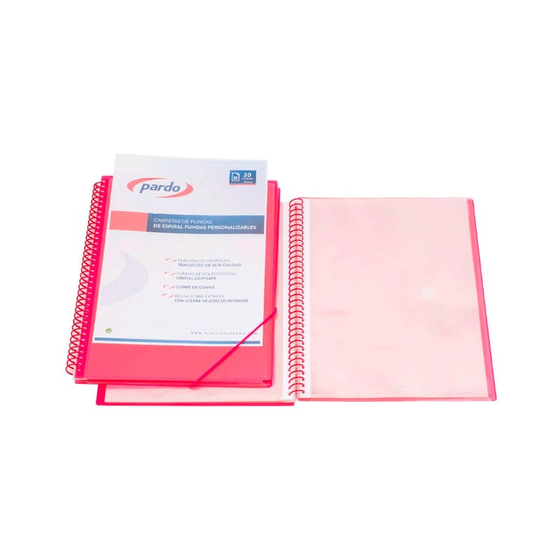 Carpeta 20 Fundas Personalizable Espiral y Gomas Rosa