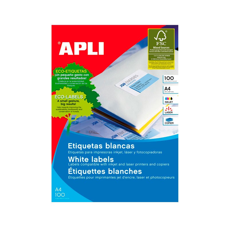 Etiquetas Adhesivas Apli Blancas 105,0 x 29 mm 100 Hojas