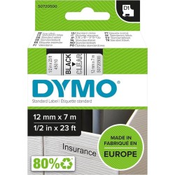 Cinta de Rotular Dymo D1 Negro Transparente 12mm x 7M