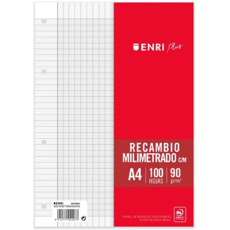 Hojas de Recambio A4 Enri Milimetrado