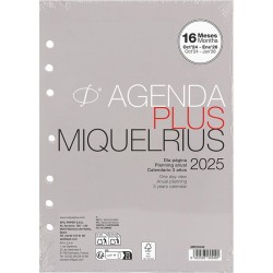 Recambio Agenda 2025 Anual MiquelRius Integral Meses Agenda 16 Meses Agenda Lenguaje Español Tamaño Agenda 15,5 X 21,3 Cms Agendas Vista Dia Pagina (Sab/Domin completo)